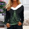 Women's Fashion Casual Long Sleeve Christmas Printed Plush Collar V-Neck Top