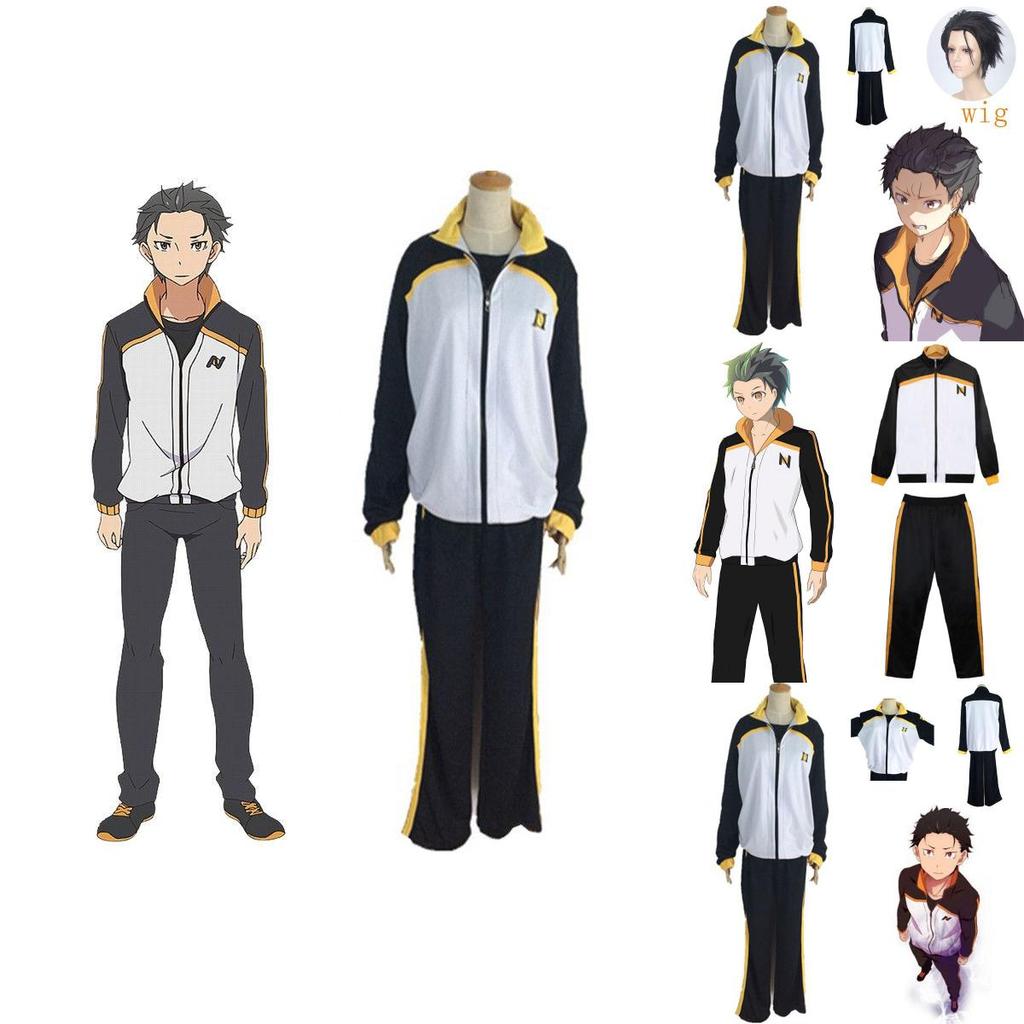 Unique Rezero Natsuki Subaru Cosplay Costume Set In Elegant Black And White