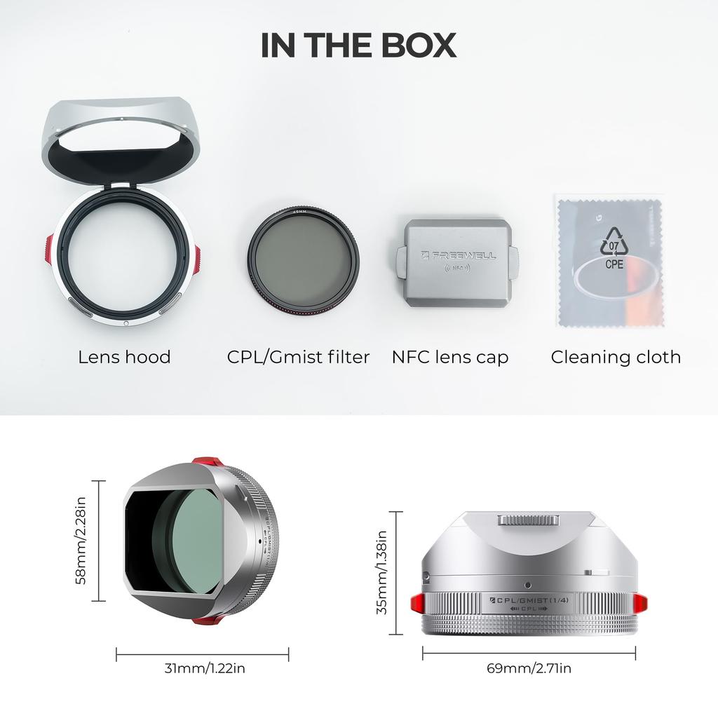 Freewell FUJI X100VI X100V X100 X100S X100F X100T Integrated Filter Lens Hood with Hybrid CPL Black Mist Silver & Filter, (FW-FU-XSR)