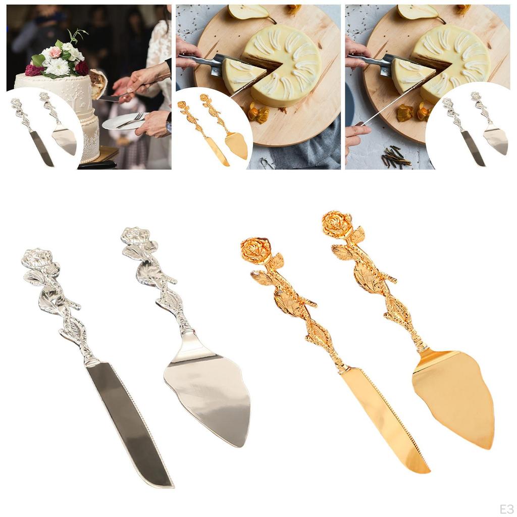 2Pcs Cake Cutting Set for Wedding Shovel Carver Pizza Cheese Pie Silver