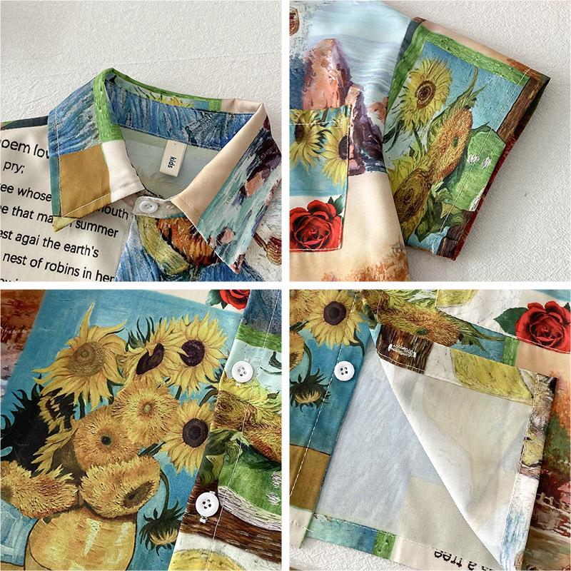 2025 Kinder Retro Blumenhemd - Jungen Koreanischer Stil Lässig Umlegekragen Top, Kleine/Mittlere Größen