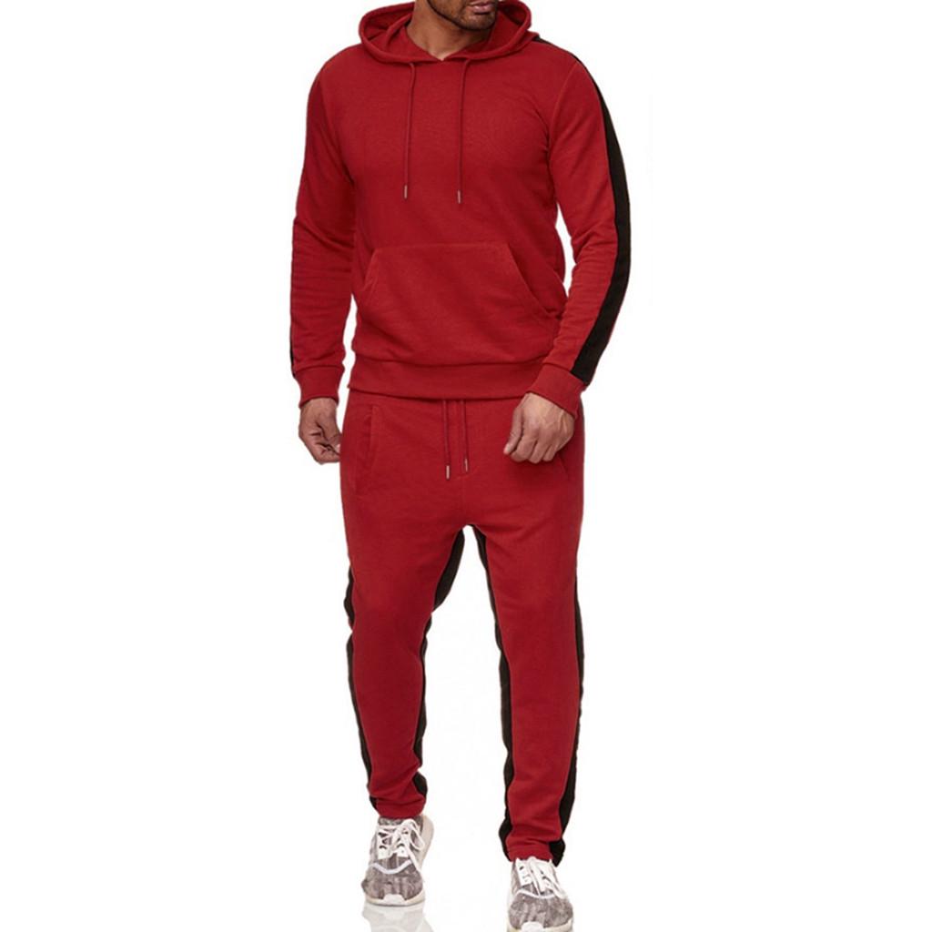 Men's  Winter Patchwork Sweatshirt Top Pants Sets Sports Suit Tracksuit