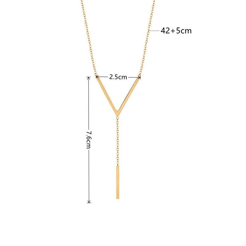 1PC Gold-color Stainless Steel Long Bar Tassel Paragraph V Shaped Collarbone Necklace Female Holiday Party Minimalist Style