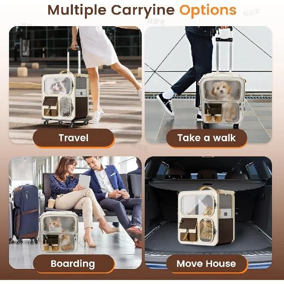 Travel Rolling Pet Handbag With Wheels For Large Cats Small Dogs Under 10kg Convenient Carrier For Walking And Camping
