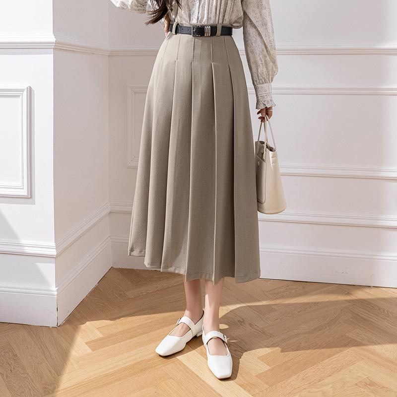 

2024 Spring/Summer High-Waist Medium-Length Pleated Skirt Suit S бежевий
