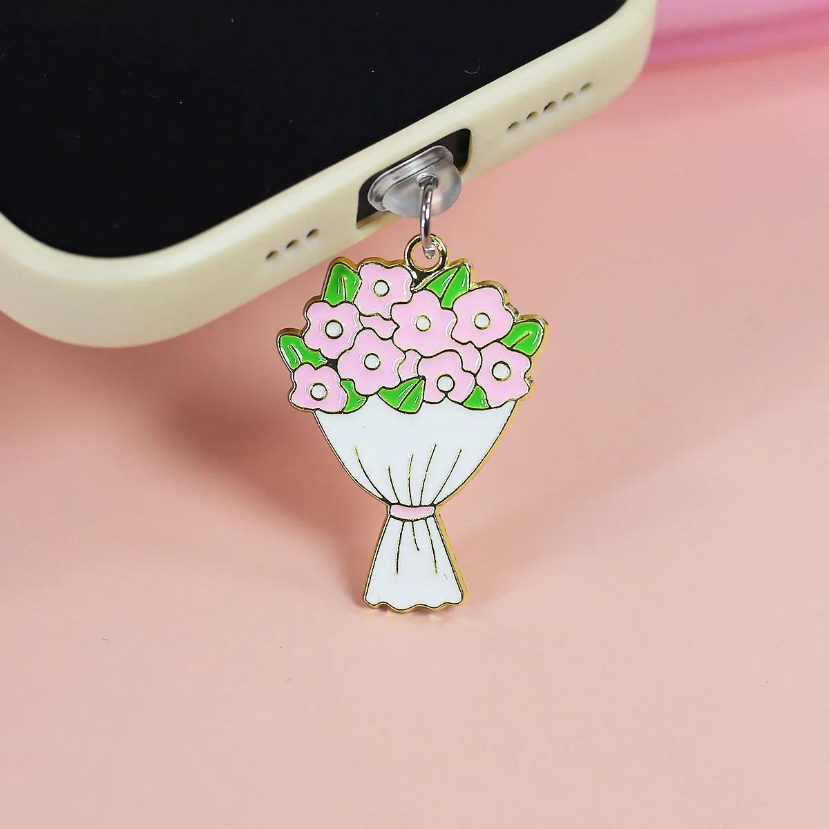 

1 шт. Милая заглушка для защиты от пыли для телефона в виде букета, Очаровательный дизайн цветка, Идеально защищает интерфейс телефона, Декоративная заглушка для порта, Аксессуар для телефона For iPhone5-14