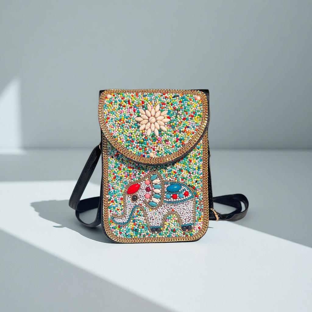 Women's Small Crossbody Cell Phone Bag Boho-Style Colorful Beaded Purse Wallet with Handmade Patterns Lightweight Cell Phone Shoulder Bag for Women