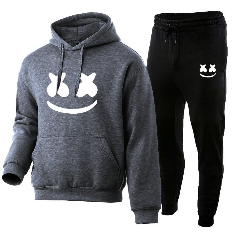 Marshmello Smile Face Hoodie Jogginghosen Set Unisex Oversized Lässig Winter Trainingsanzug