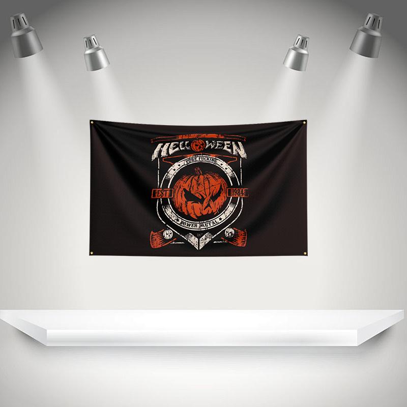 H-HELLOWEEN Flag Rock Music Band Banner HD Printing Tapestry Exhibition, Music Band Fans, Garage Decor