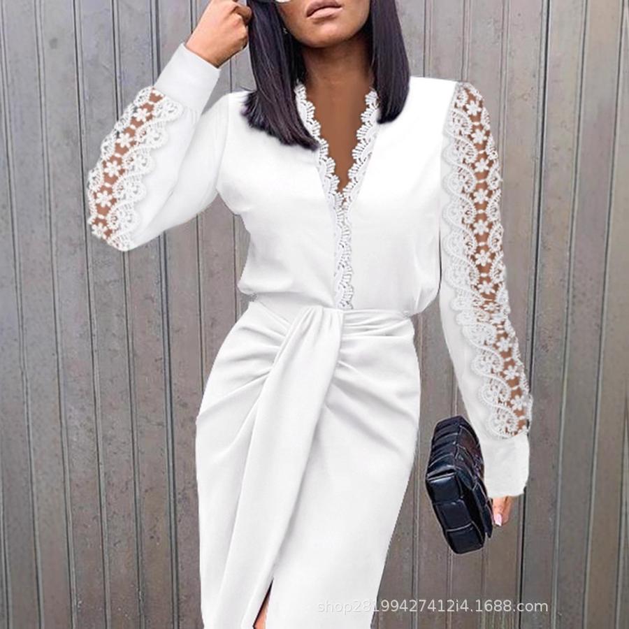 Fall Lace Long Sleeve Bodycon Mini Dress for Women