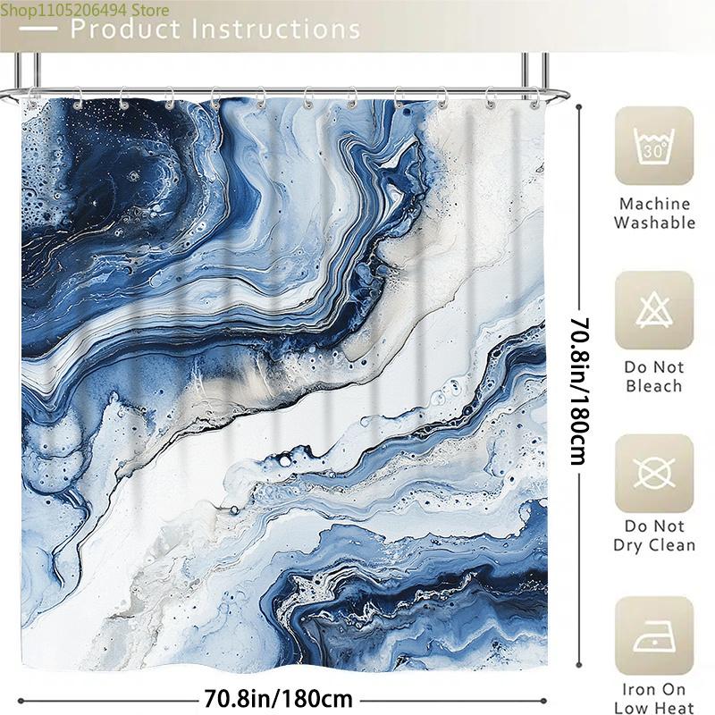 1/3/4pcs Marble Water Ripple Pattern Bathroom Set, Includes Toilet Lid Cover, Bath Mat, and Non-Slip Mat with 12 Plastic Hooks