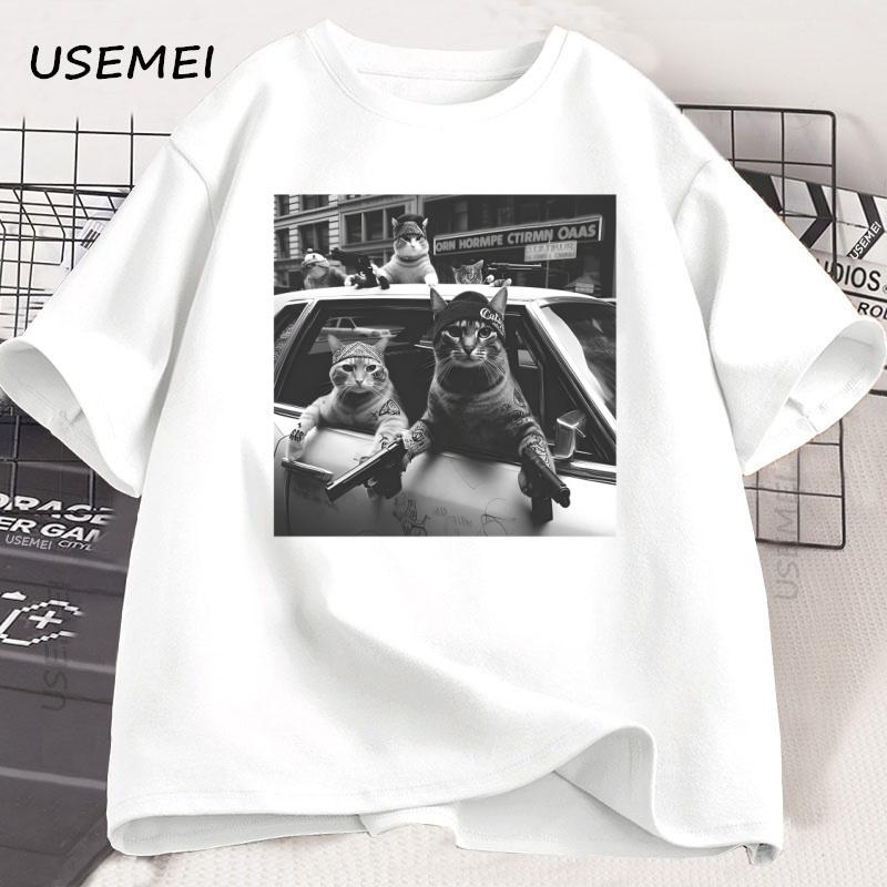 ZheXiong TEE Grappig Kattenbende T-shirt Sarcastisch T-shirt Unisex Oversized Grafische T-shirts Ronde Hals Korte Mouw Vintage T-shirt Herenkleding XL