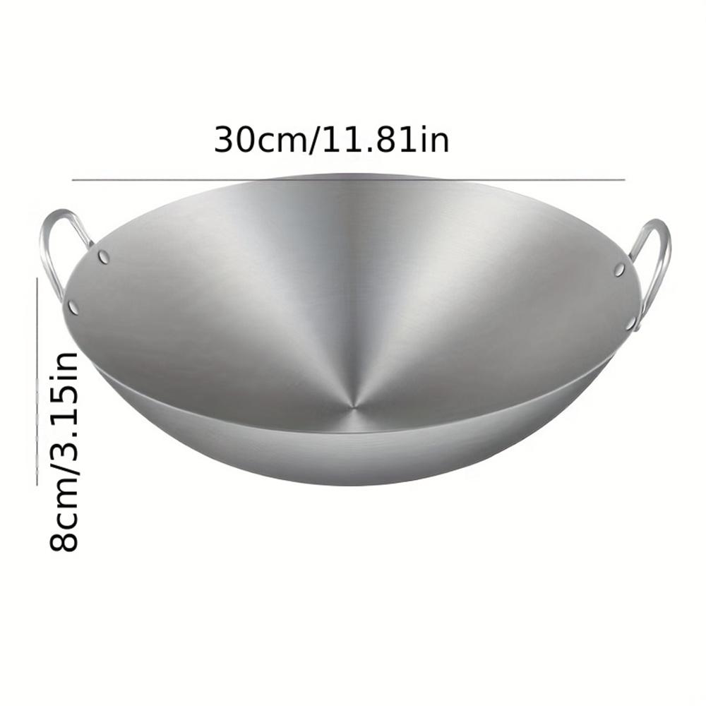 

1pc, Double Ear Stainless Steel Frying Pan, Traditional Stainless Steel Wok - Perfect For Chinese Cooking And Healthy Frying - M