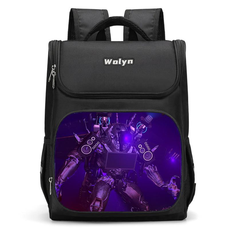 Trendy Nylon Student Backpack With Titan Monitoring Man Design For School Use