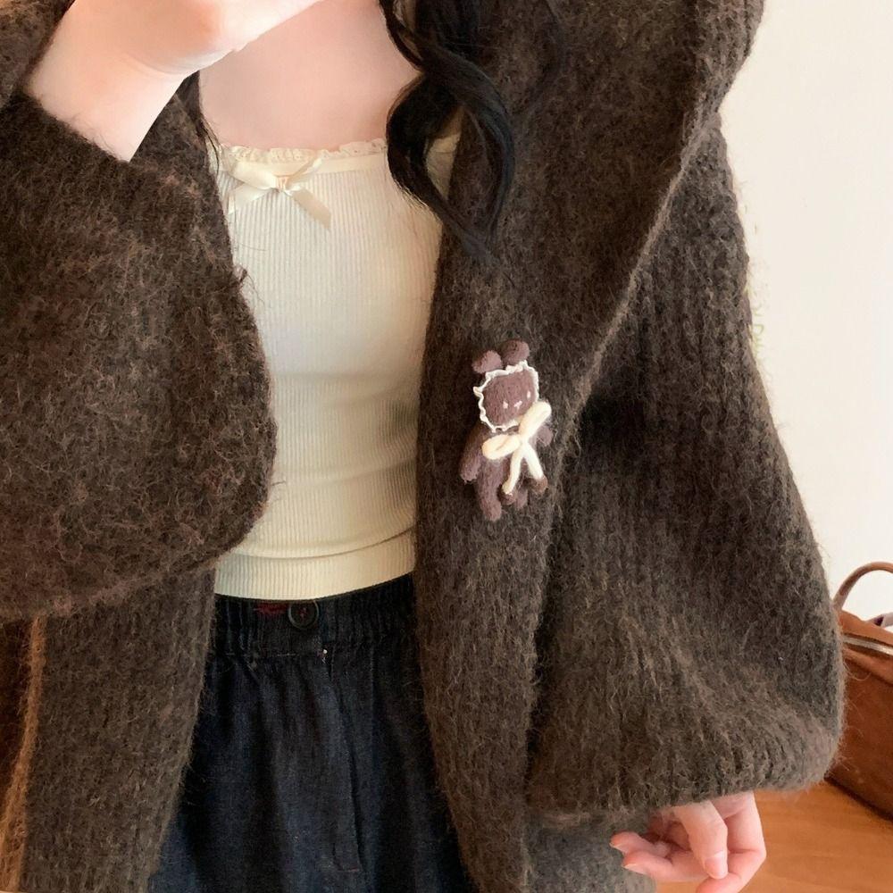 Plush Doll Cartoon Sweater Pin Curly Hair Girl Little Rabbit Brooch Cloth Fabric Brooch  Party