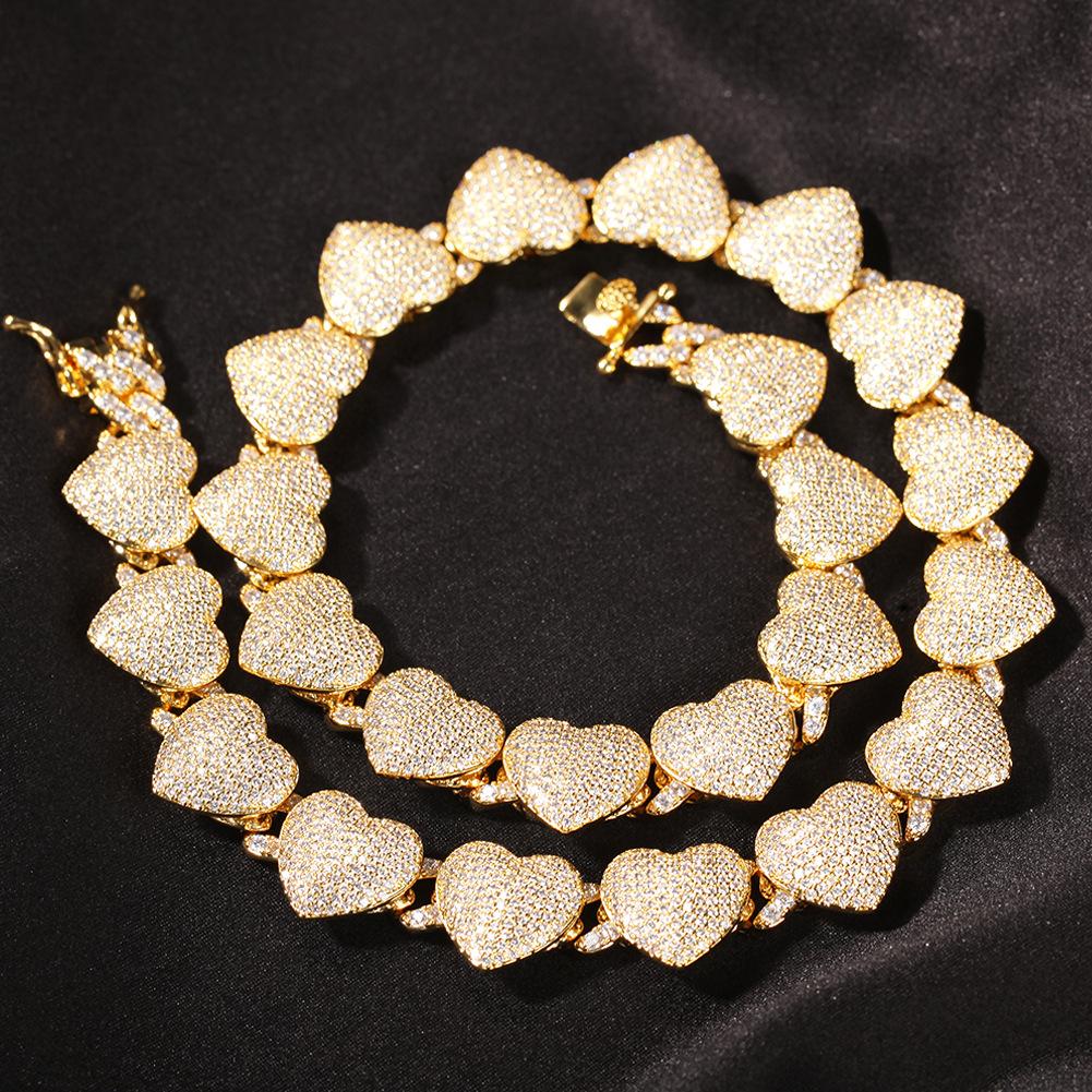 Nový zirkonový náhrdelník ve tvaru srdce Hip Hop Ins Stylový módní svetrový náhrdelník pro muže a ženy Ornament stejného stylu