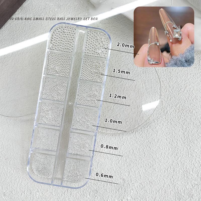 

12 ячеек Нейл-арт Крошечные стальные бусины 0,6-2 мм Смешанный размер 3D-дизайн Золото Серебро Ювелирные изделия Советы для маникюра Шарм Микрошарики DIY Декор серебряный