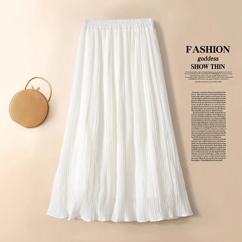 Damen Weißer A-Linien Midilanger Flauschiger Rock - Sommerkollektion 2025