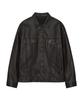 Leftseoul Synthetic Leather Washed Jeans Jacket [Black]