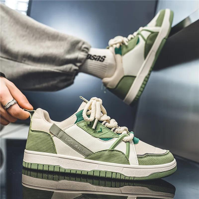 2024 Men's Trendy Versatile Vulcanized Shoes Personalized New Lace Up Sports Shoes, Green Canvas Casual Shoes Designer Shoes Men