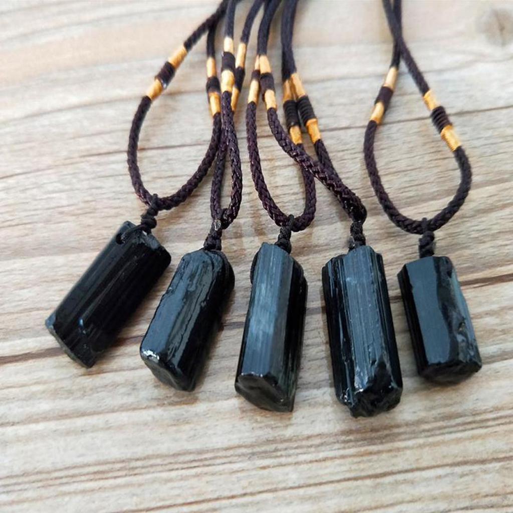 Positive Energy Healing for Raw Gemstone Necklace Black Stone Pendant Necklace G