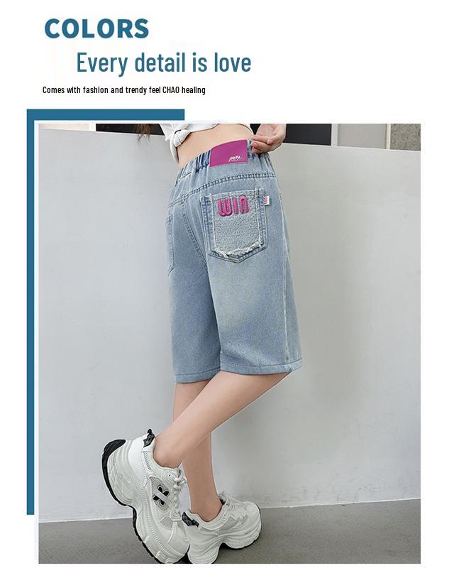 Girls' Summer Denim Shorts - Breathable, Fashionable Capri Pants for Kids