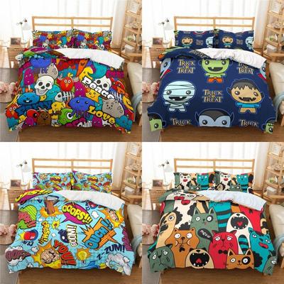 Three-Piece Cartoon Graffiti Digital Printing Polyester Children'S Bedding Home Textile