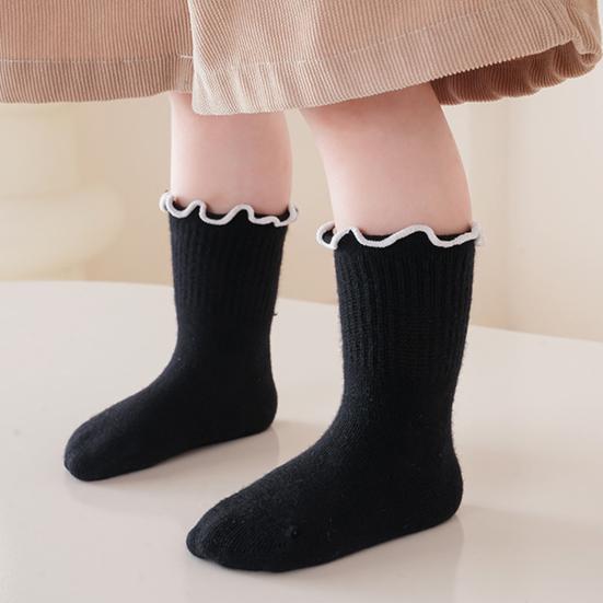 1 Pair Baby Girls Scallop Top Socks Spring Autumn Mid-Calf Princess Socks Sweat-absorbent Cute Cotton Socks for Toddlers