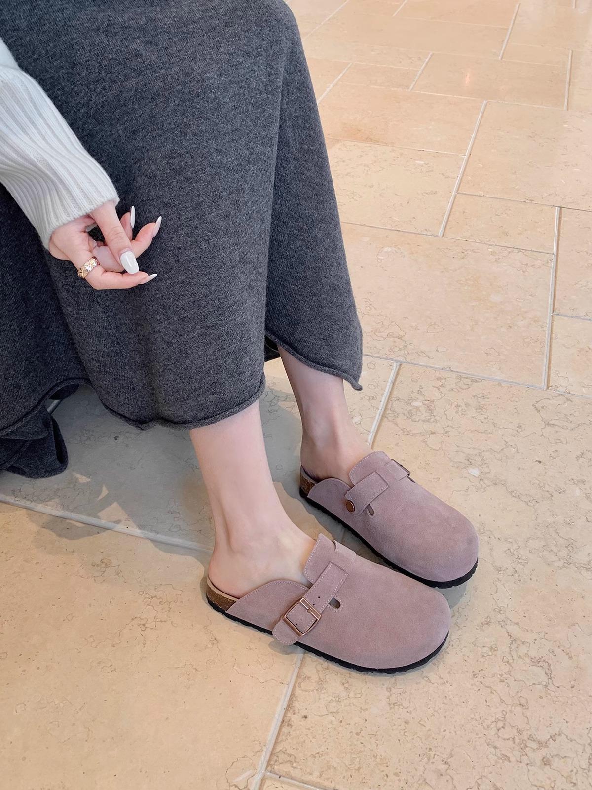 

Cowhide version~ Lazy style leather round head buckle with versatile lazy half drag girl 40