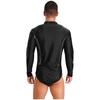 Mens Figure Skating Latin Dance Bodysuit V Neck Long Sleeve Sparkling Rhinestones Stage Performance Leotard