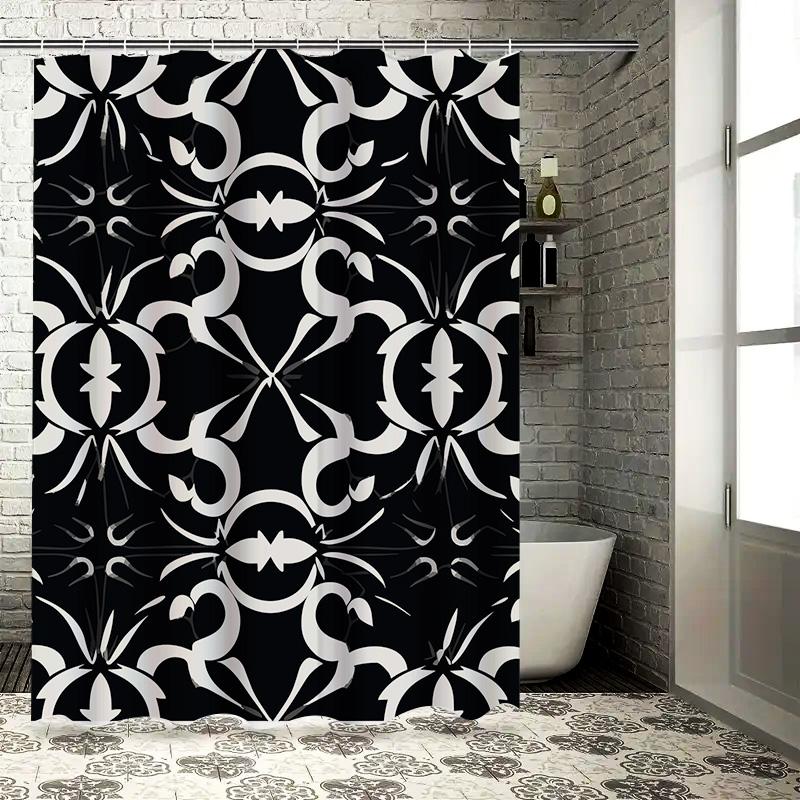 Modern Geometric Pattern Bath Shower Curtain Waterproof Decorative Printed Fabric Home Decor Black White Bathroom Curtains 80X72