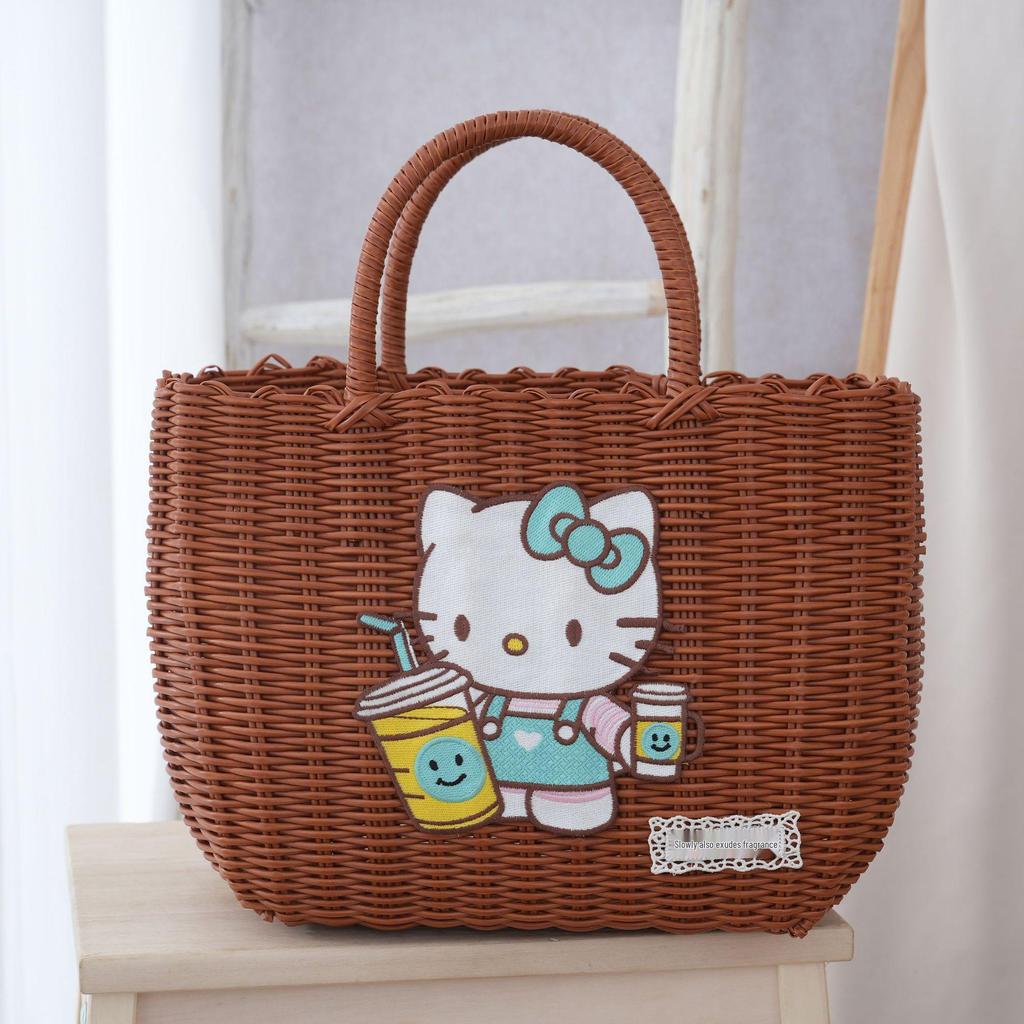 Adorable Cat Woven Tote Bag - Square Handmade Basket for Shopping & Everyday Use
