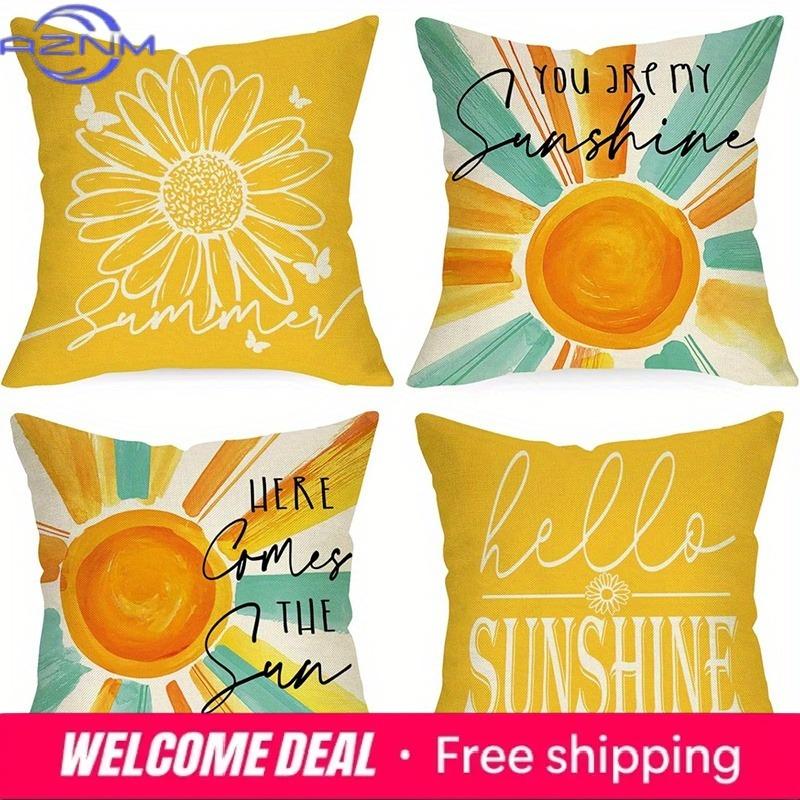 Shunika Chen Unisex Home Decor Sunshine-Themed Decorative Pillow Covers Pattern Cushion Cover Suitable For Sofa Bedroom Car Pillow Cover