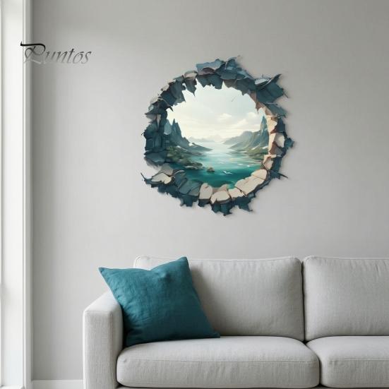 Indoor Outdoor Decorative Sticker 3D Mountain & River Landscape Wall Sticker, PVC Waterproof Mural, Peel And Realistic Mural Stick Decals for
