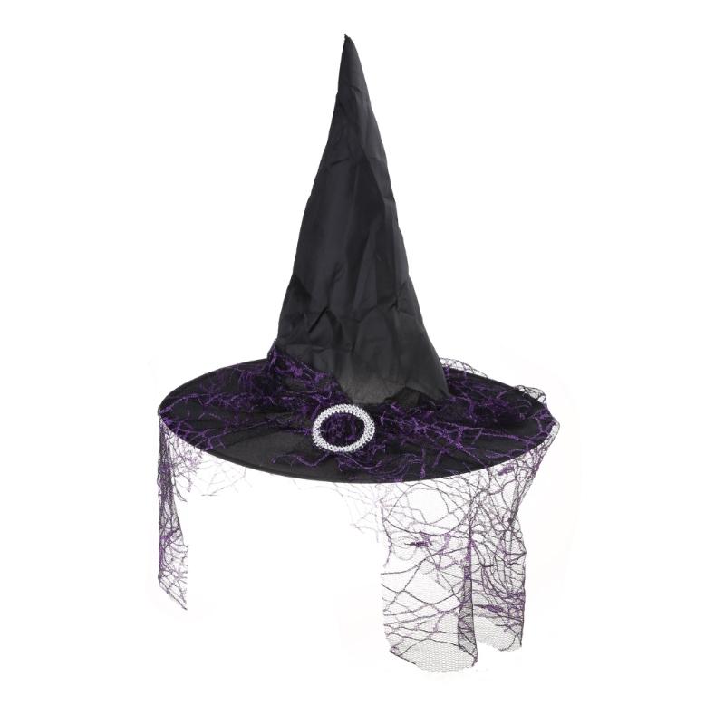 

Witch Hat With Veil Adult Children Long Wizard Hat Magican Hat Halloween Cap New Year Christmas Party Costume Decoration фиолетовый