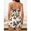 Women's Butterfly Print 2-Piece Loungewear Cami Top & Shorts Pajama Set Soft Milk Silk Sleepwear