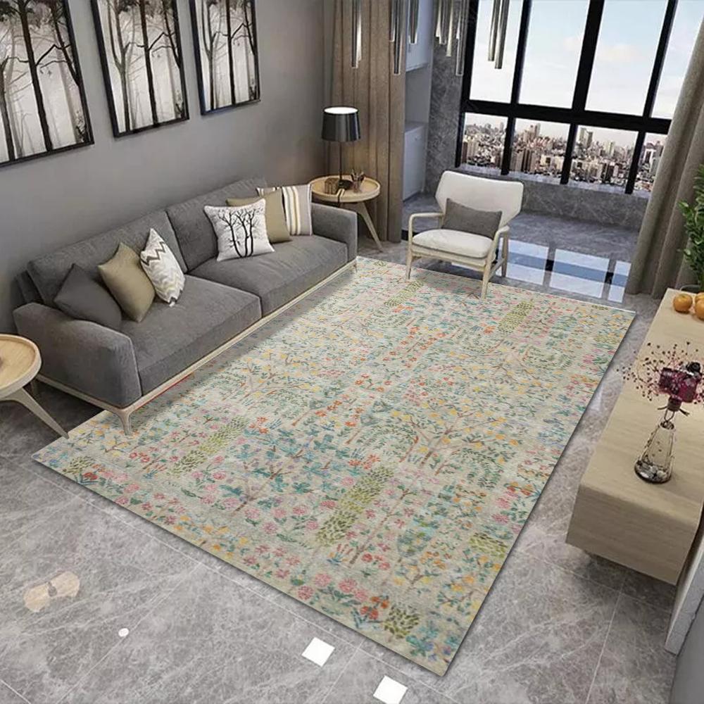 Vintage Floral Pattern Area Rug With Colorful Diverse Botanical Designs Classic Floor Decor Comfortable Carpet For Living Room