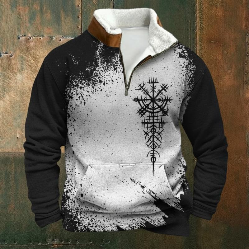 Men S Fleece Lined Pullover Sweatshirt Digital Print Casual Winter Wear