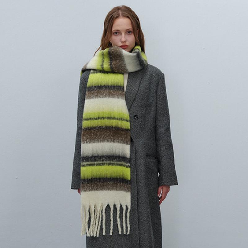 Luxury  Cashmere Womens Scarf Winter Thick Warm Color Block Wraps Female Pashmina Long Tassel Female Bufandas Thick Blanket