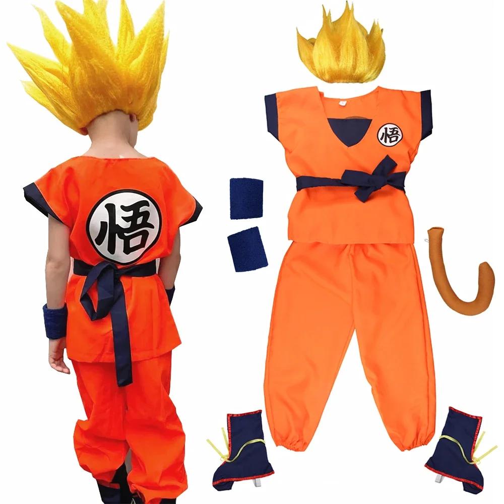 Kids Anime Son Goku Cosplay Costumes Krillin Training Clothes Superhero Outfits with Super Saiyan Wig Comic Con Party Costume