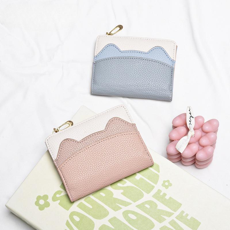 Fashionable Korean-style Women's Wallet  Multi-functional Mini Card Case  Small Student Thin Design  Cute Color-blocking Coin Purse