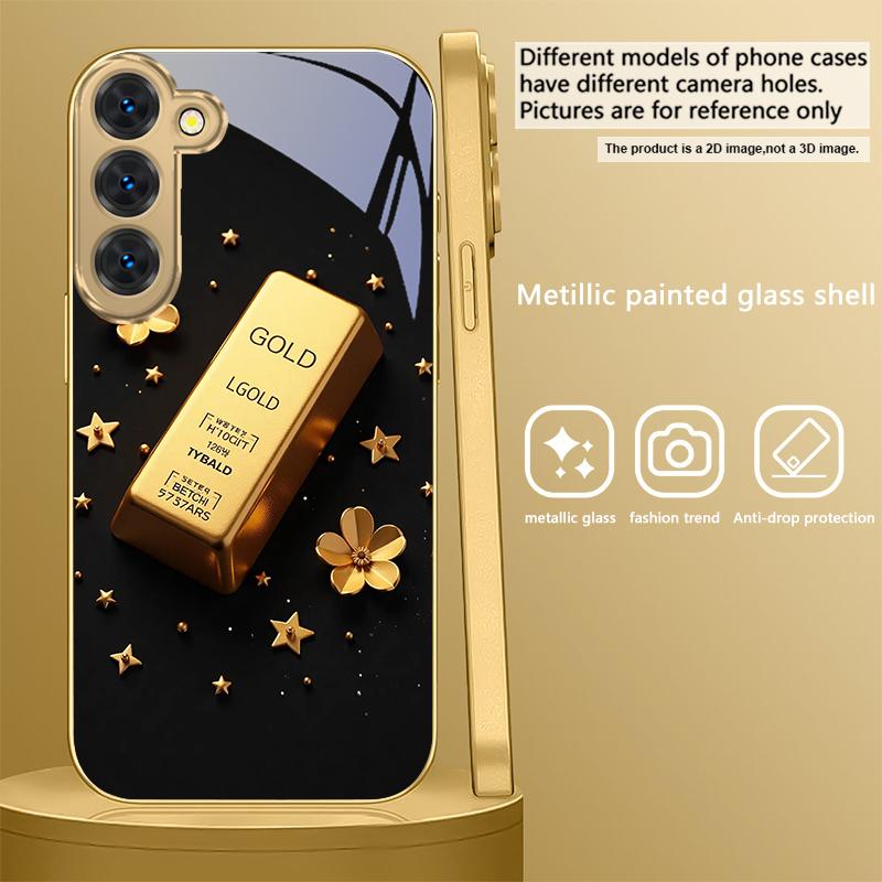 

Exquisite Crown Gold Bar For Samsung Galaxy S26 S20 FE S21 S22 S23 Plus S24 Ultra S25 Ultra S21+ S25+ Golden glass phone case Galaxy S26