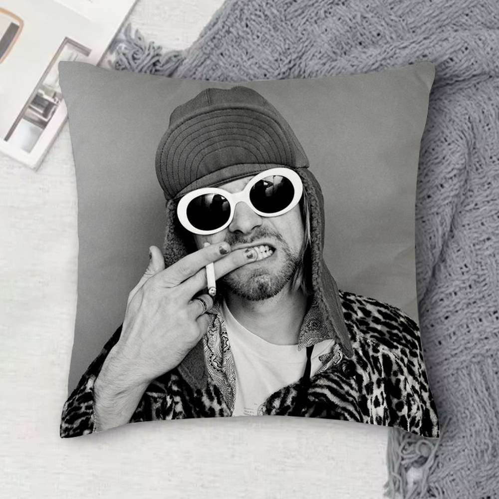 KKurt Cobain Doublesided Printed Square Decorative Cushion Cover for Sofa Living Room Home Decor