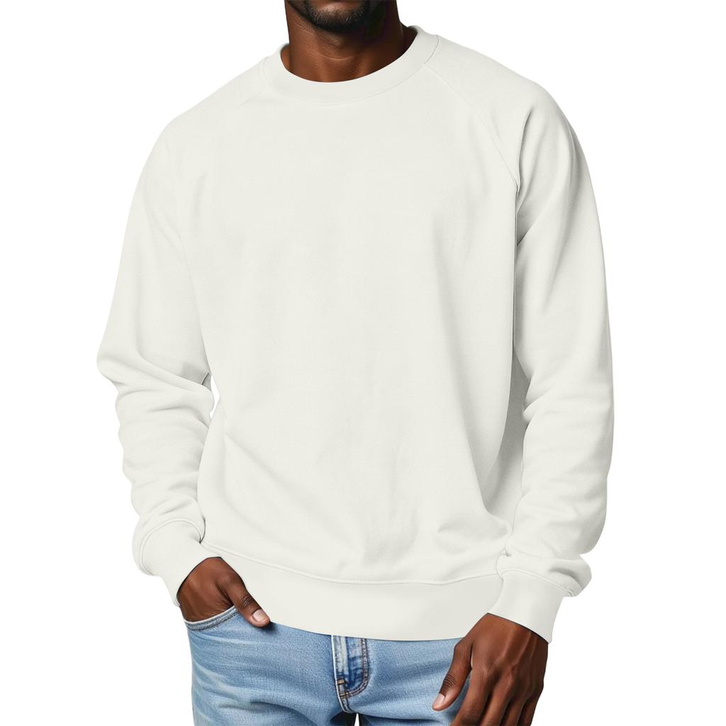 Men's Round Neck Raglan Sleeve Fleece-Lined Thick Solid Color Sweatshirt