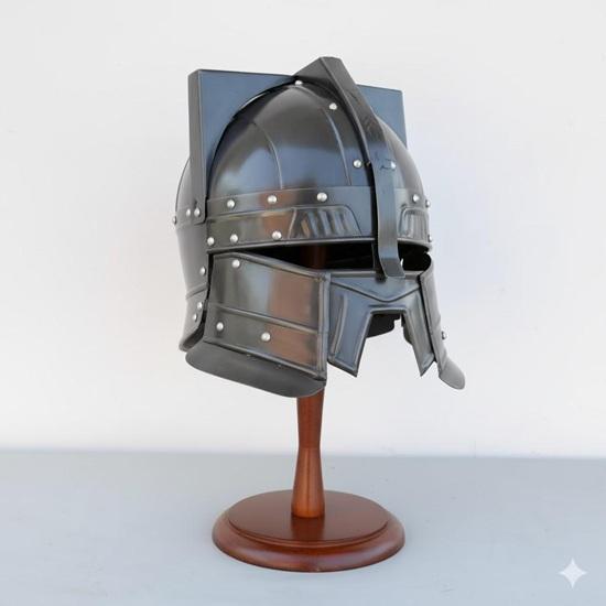 Medieval Black Dwarven Knight Helmet, Handmade Steel Fantasy Costume Helm, LARP Cosplay Armor for Collectors