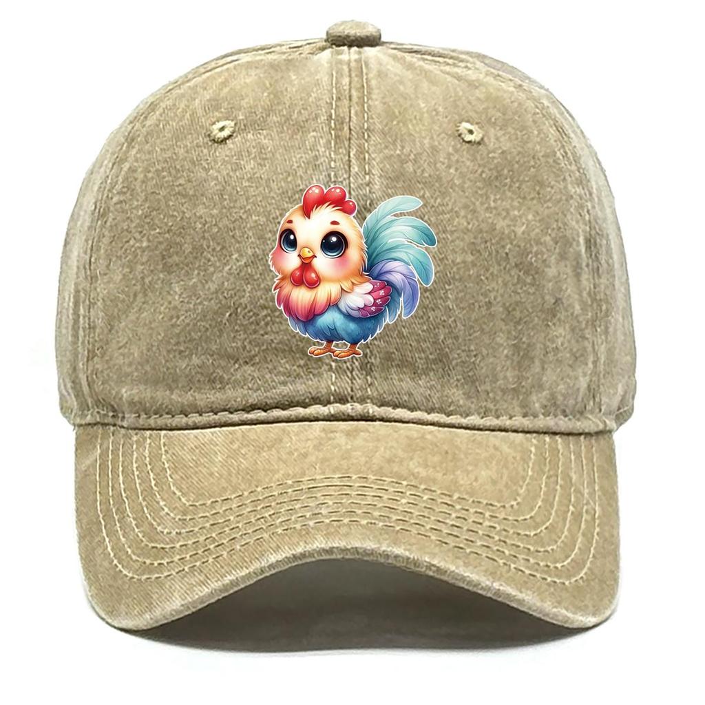 Rooster Print Adjustable Baseball Hat, Animal Flat Cap Lightweight Vintage Non-Stretch Fabric Headwear Snapback Sun Hat
