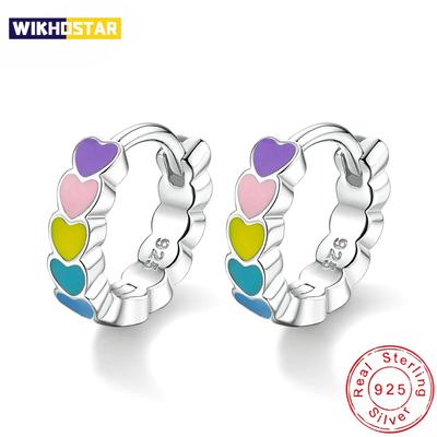 New 925 Sterling Silver Women Fashion Jewelry Heart Colorful Drip Glue Elegant Hoop Earrings Girl Birthday Gift Hook Ear Circle