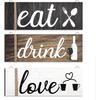 Jetec 3 Pcs Farmhouse Kitchen Wall Decor Rustic Wooden Home Eat Drink Love Sign with Hanging Hole for Home Dining Living Room Bar Cafe Decor(Vivid
