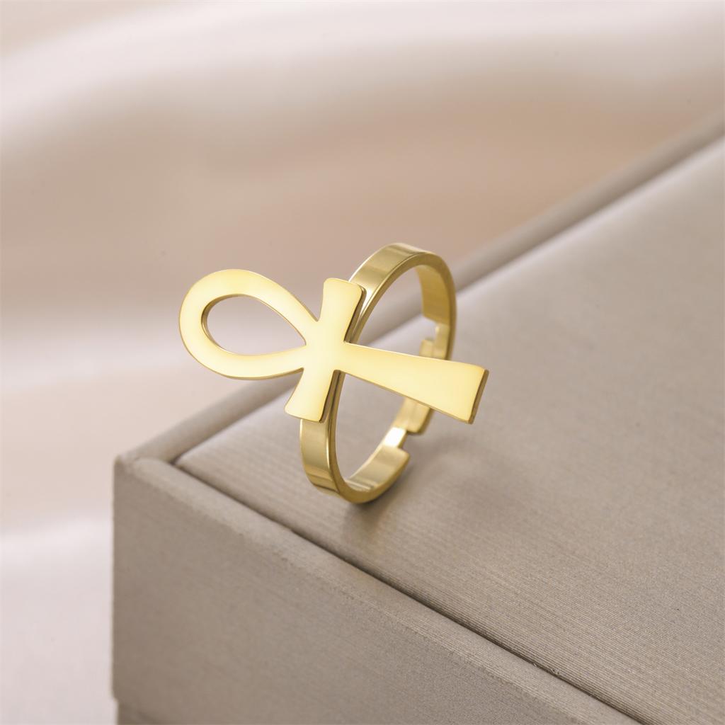 Anillos Cruz Ankh de Egipto Acero Inoxidable Símbolo Egipcio Antiguo Anillo Ajustable para Mujeres Hombres Joyería Clásica de Fe Regalos