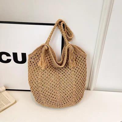 Tassel Cotton Thread Straw Bag New Hand-woven Bag Women's Shoulder Large Capacity Tote Bag Vacation Beach Bag Women's Bag